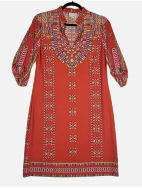 Donna Morgan Women Orange Aztec Dress 10